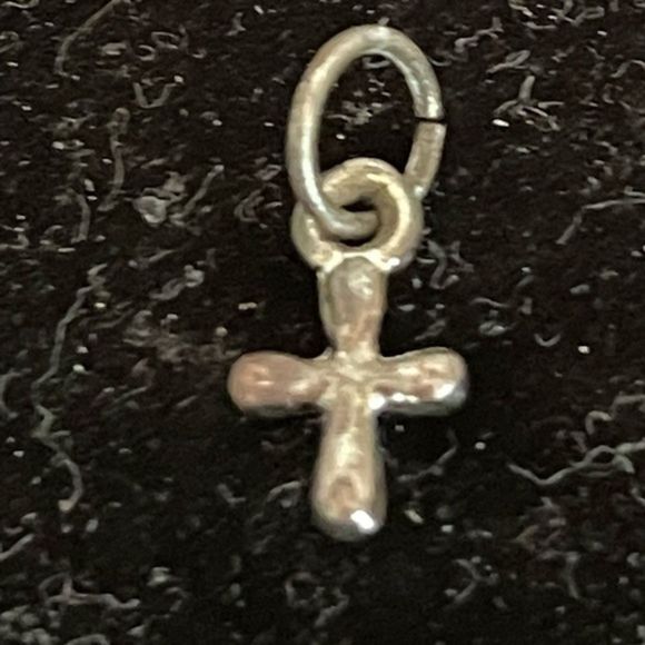 NOT FOR SALE Vintage 1960s sterling silver cross charm pendant with jump hoop #2 - Picture 1 of 8